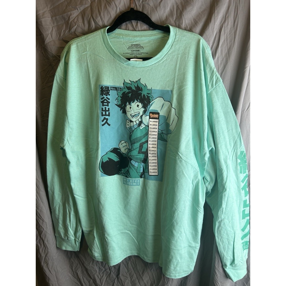 My Hero Academia Shirt Unisex XL Deku Long Sleeve T Shirt Green Funimation